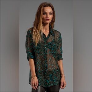 Equipment Signature Distressed Hyde Silk Leopard Print Blouse